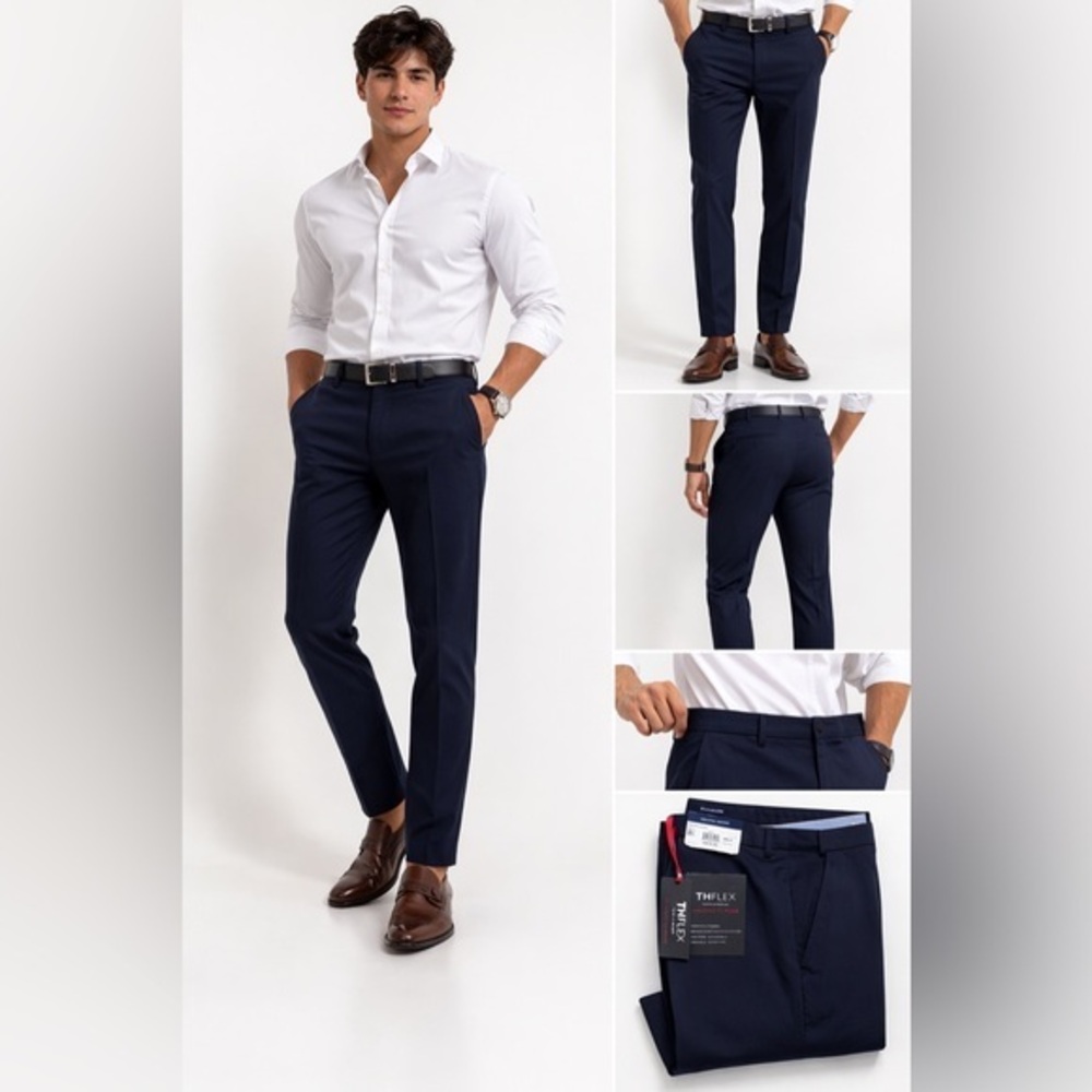 Tommy Hilfiger TH Flex Navy Blue Dress Pants 42x32 Stretch Tailored Work New